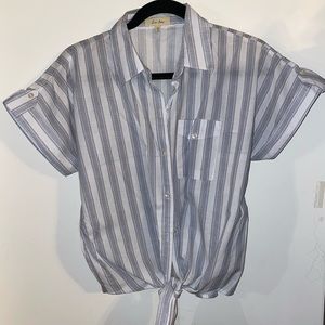 Button-down, tie-front top